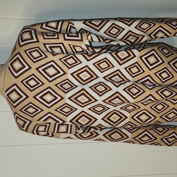 Geometric print fall colorway  button-down oversized grandpa cardigan sweater - Picture 5 of 10